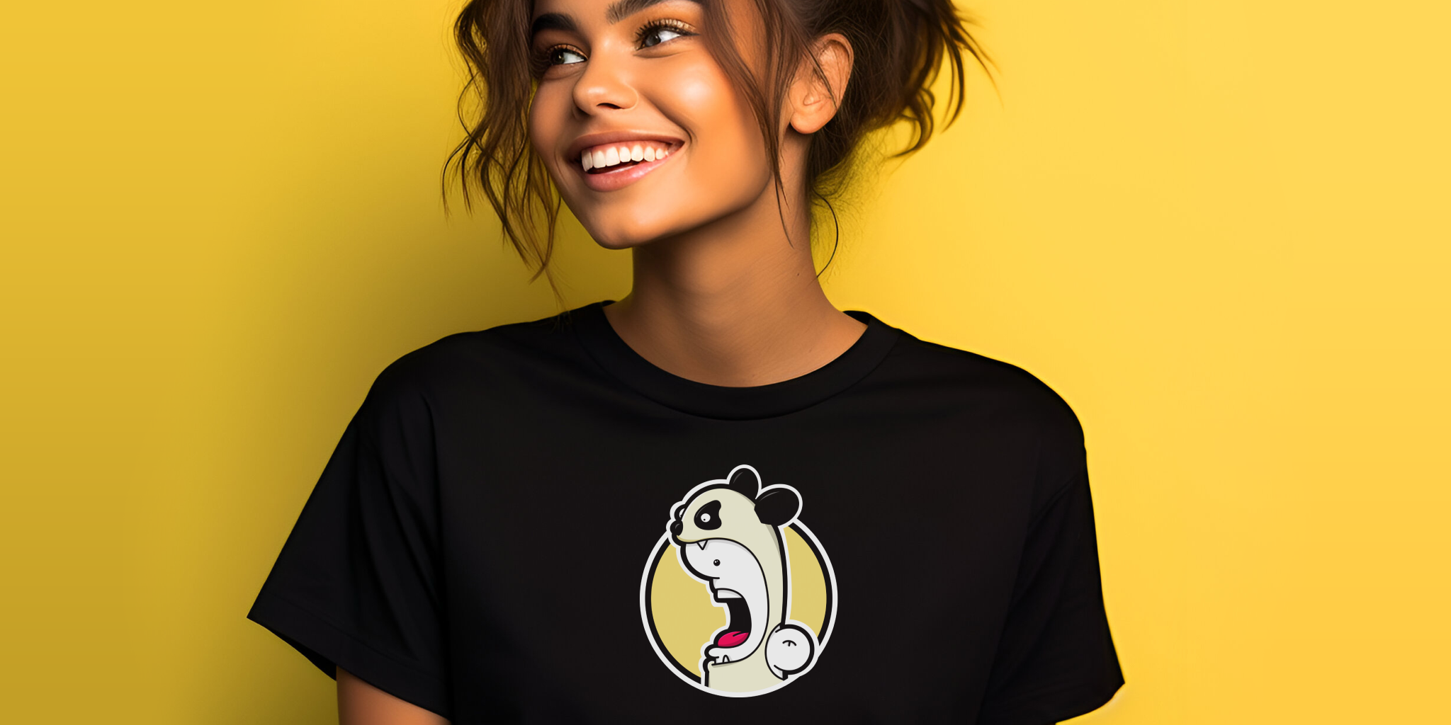 Girl wearing a Shouter vs Panda t-shirt