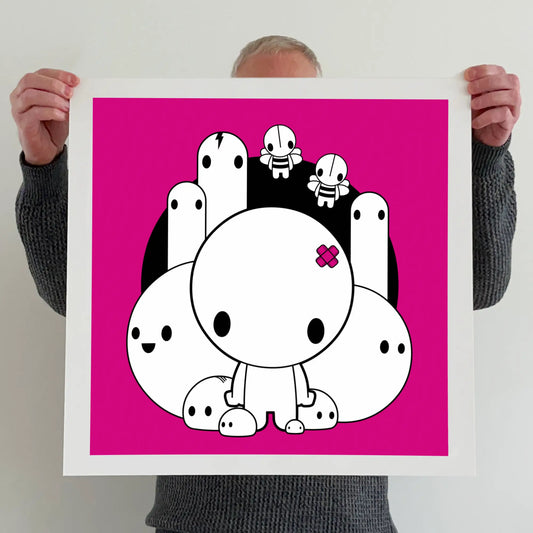 Ran holding a "Looking after the little ones" print 