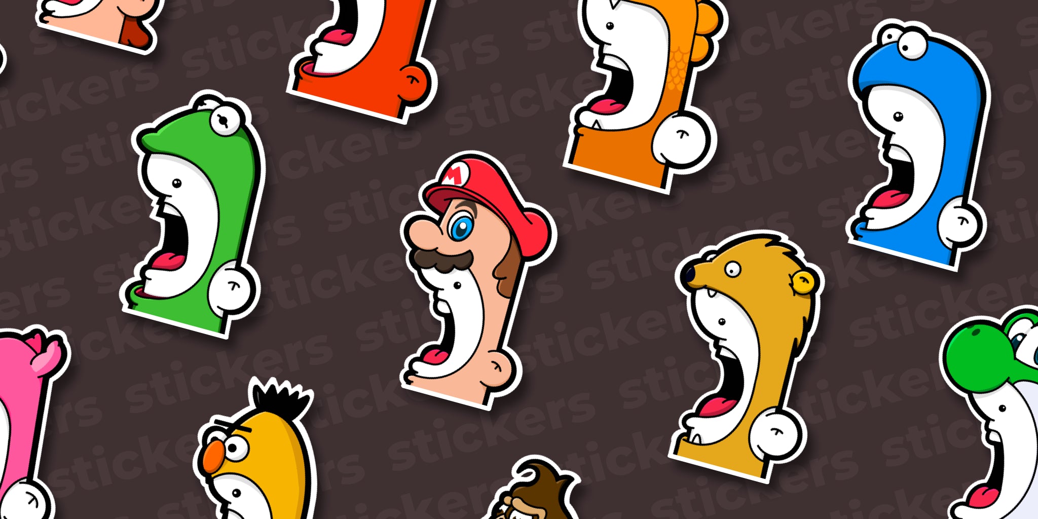 Colorful Shouter character stickers on a dark background