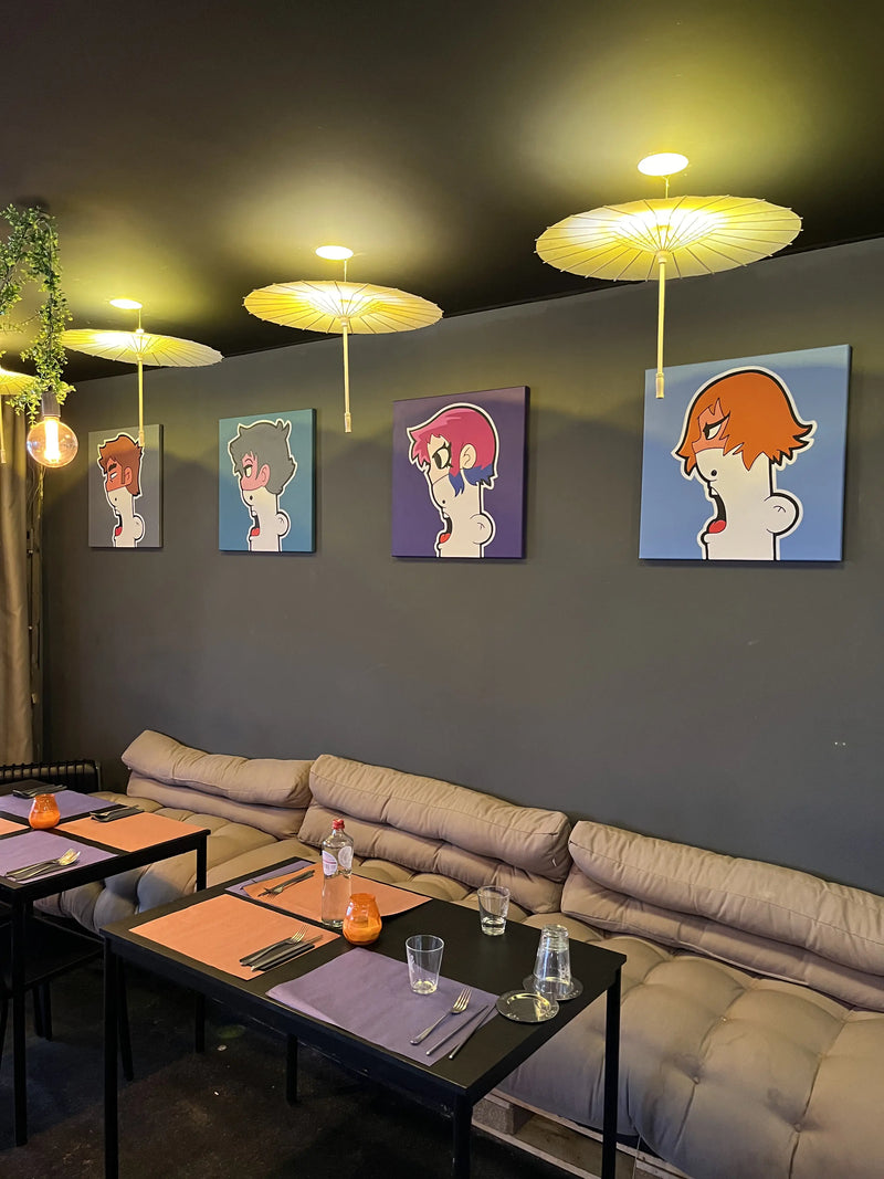 Shouters vs Scott Pilgrim painting series on an Amsterdam based restaurant wall