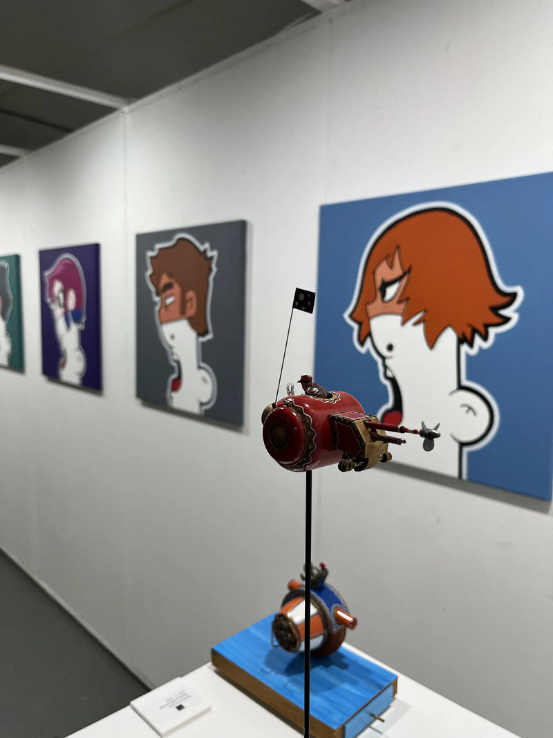 Close up of some Shouter paintings by Ran Kunst at Mick's art gallery