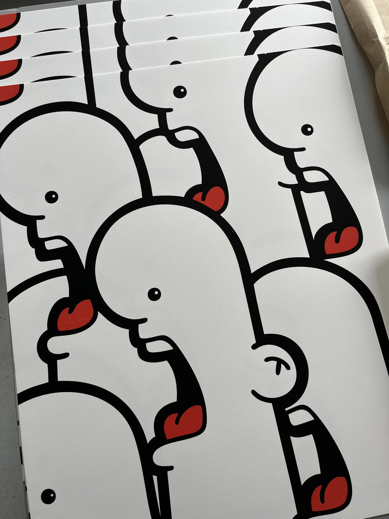 A close up of the "That's just like your opinion" screen prints by Ran Kunst