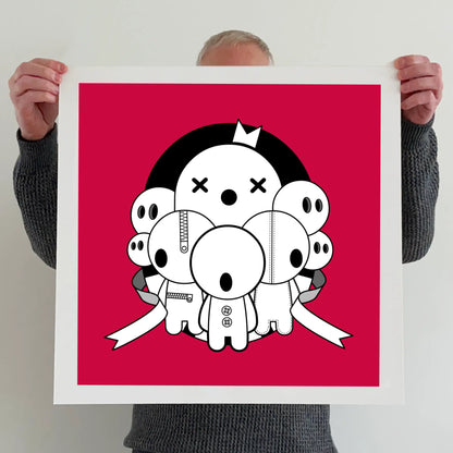 Ran holding a "The circus is in town" print 